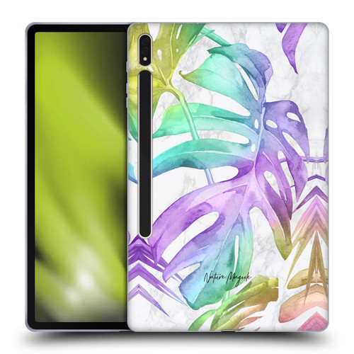 Nature Magick Tropical Palm Leaves On Marble Rainbow Leaf Soft Gel Case for Samsung Galaxy Tab S8 Plus