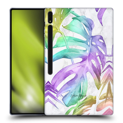 Nature Magick Tropical Palm Leaves On Marble Rainbow Leaf Soft Gel Case for Samsung Galaxy Tab S8 Ultra