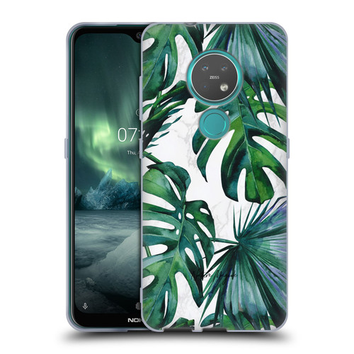 Nature Magick Tropical Palm Leaves On Marble Green Tropics Soft Gel Case for Nokia 6.2 / 7.2