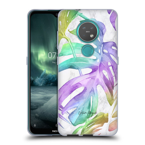 Nature Magick Tropical Palm Leaves On Marble Rainbow Leaf Soft Gel Case for Nokia 6.2 / 7.2