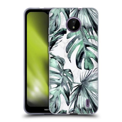 Nature Magick Tropical Palm Leaves On Marble Turquoise Green Island Soft Gel Case for Nokia C10 / C20