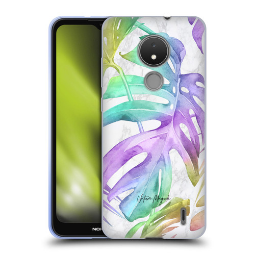 Nature Magick Tropical Palm Leaves On Marble Rainbow Leaf Soft Gel Case for Nokia C21
