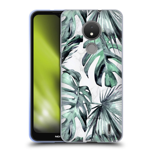 Nature Magick Tropical Palm Leaves On Marble Turquoise Green Island Soft Gel Case for Nokia C21