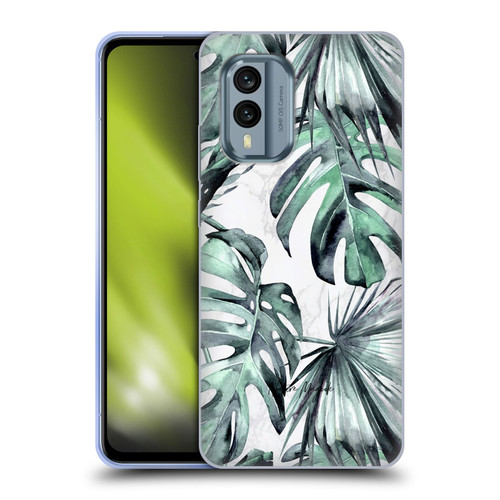 Nature Magick Tropical Palm Leaves On Marble Turquoise Green Island Soft Gel Case for Nokia X30