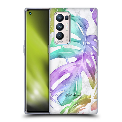 Nature Magick Tropical Palm Leaves On Marble Rainbow Leaf Soft Gel Case for OPPO Find X3 Neo / Reno5 Pro+ 5G