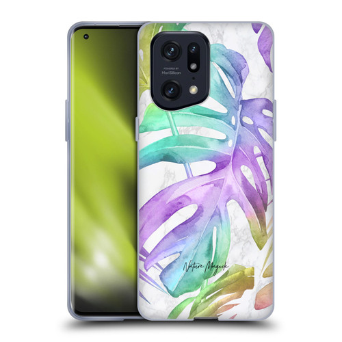 Nature Magick Tropical Palm Leaves On Marble Rainbow Leaf Soft Gel Case for OPPO Find X5 Pro