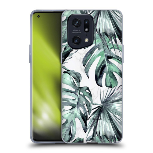 Nature Magick Tropical Palm Leaves On Marble Turquoise Green Island Soft Gel Case for OPPO Find X5 Pro