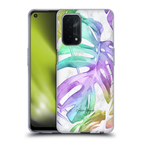 Nature Magick Tropical Palm Leaves On Marble Rainbow Leaf Soft Gel Case for OPPO A54 5G