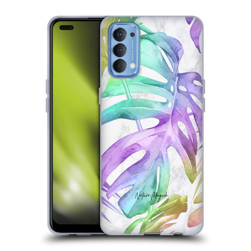 Nature Magick Tropical Palm Leaves On Marble Rainbow Leaf Soft Gel Case for OPPO Reno 4 5G