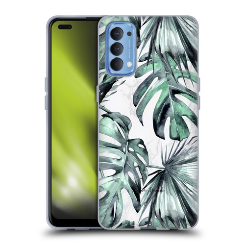 Nature Magick Tropical Palm Leaves On Marble Turquoise Green Island Soft Gel Case for OPPO Reno 4 5G