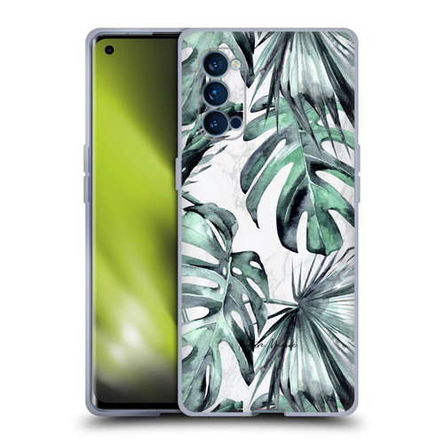 Nature Magick Tropical Palm Leaves On Marble Turquoise Green Island Soft Gel Case for OPPO Reno 4 Pro 5G