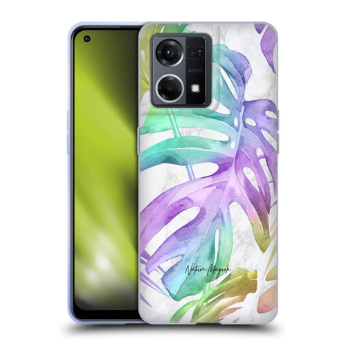 Nature Magick Tropical Palm Leaves On Marble Rainbow Leaf Soft Gel Case for OPPO Reno8 4G