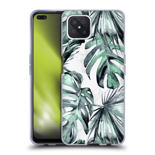 Nature Magick Tropical Palm Leaves On Marble Turquoise Green Island Soft Gel Case for OPPO Reno4 Z 5G
