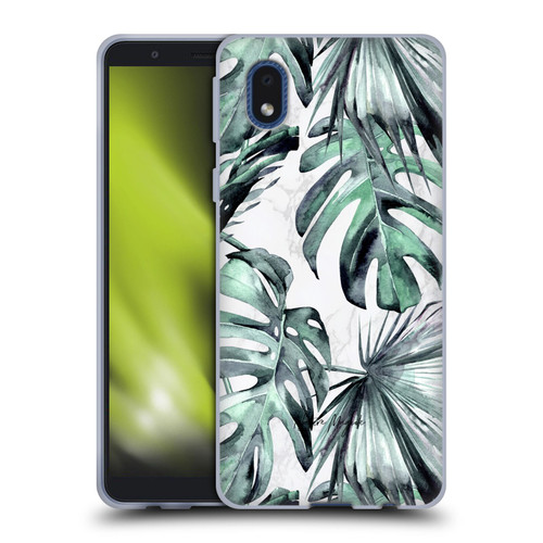 Nature Magick Tropical Palm Leaves On Marble Turquoise Green Island Soft Gel Case for Samsung Galaxy A01 Core (2020)