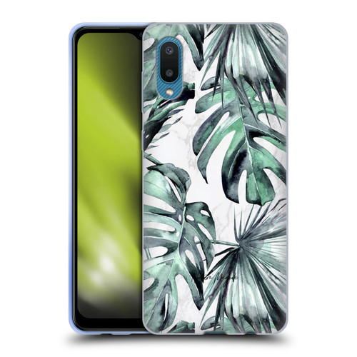 Nature Magick Tropical Palm Leaves On Marble Turquoise Green Island Soft Gel Case for Samsung Galaxy A02/M02 (2021)