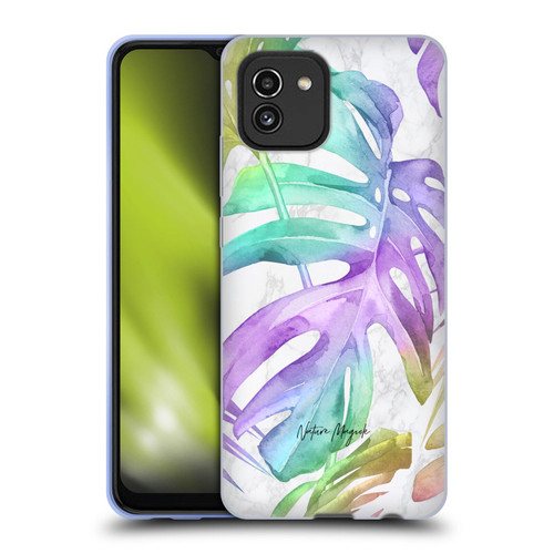 Nature Magick Tropical Palm Leaves On Marble Rainbow Leaf Soft Gel Case for Samsung Galaxy A03 (2021)