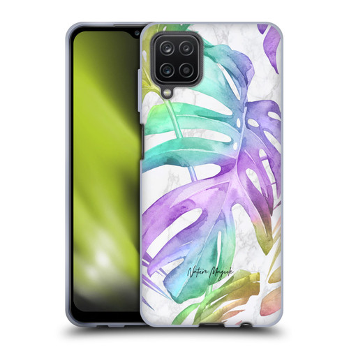 Nature Magick Tropical Palm Leaves On Marble Rainbow Leaf Soft Gel Case for Samsung Galaxy A12 (2020)