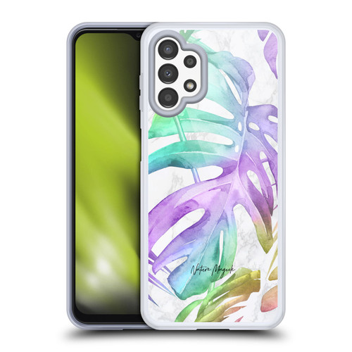 Nature Magick Tropical Palm Leaves On Marble Rainbow Leaf Soft Gel Case for Samsung Galaxy A13 (2022)
