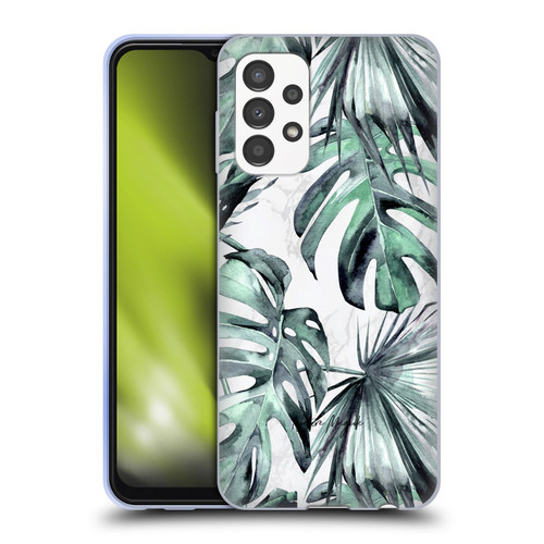 Nature Magick Tropical Palm Leaves On Marble Turquoise Green Island Soft Gel Case for Samsung Galaxy A13 (2022)