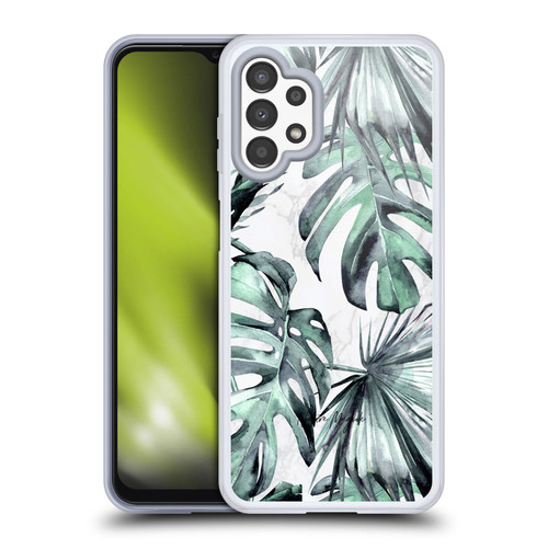 Nature Magick Tropical Palm Leaves On Marble Turquoise Green Island Soft Gel Case for Samsung Galaxy A13 (2022)