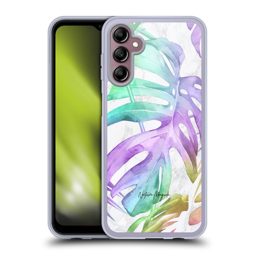 Nature Magick Tropical Palm Leaves On Marble Rainbow Leaf Soft Gel Case for Samsung Galaxy A14 5G