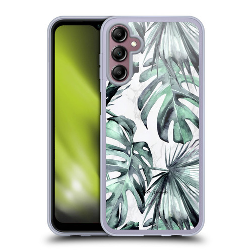 Nature Magick Tropical Palm Leaves On Marble Turquoise Green Island Soft Gel Case for Samsung Galaxy A14 5G
