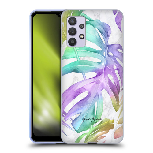 Nature Magick Tropical Palm Leaves On Marble Rainbow Leaf Soft Gel Case for Samsung Galaxy A32 5G / M32 5G (2021)