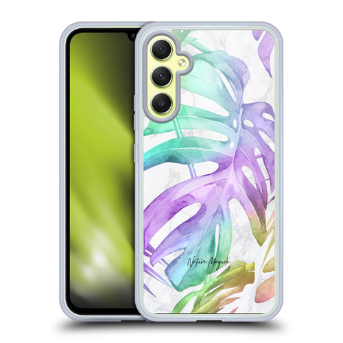 Nature Magick Tropical Palm Leaves On Marble Rainbow Leaf Soft Gel Case for Samsung Galaxy A34 5G