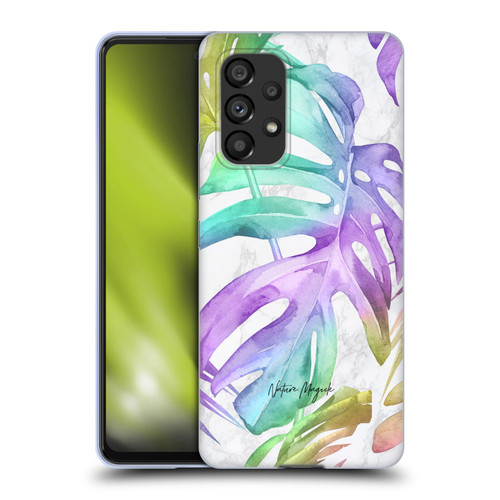 Nature Magick Tropical Palm Leaves On Marble Rainbow Leaf Soft Gel Case for Samsung Galaxy A53 5G (2022)