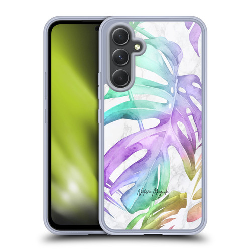 Nature Magick Tropical Palm Leaves On Marble Rainbow Leaf Soft Gel Case for Samsung Galaxy A54 5G