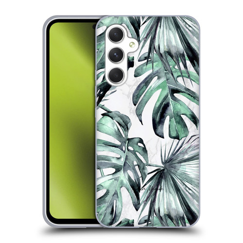 Nature Magick Tropical Palm Leaves On Marble Turquoise Green Island Soft Gel Case for Samsung Galaxy A54 5G