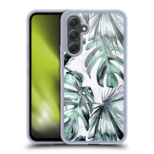 Nature Magick Tropical Palm Leaves On Marble Turquoise Green Island Soft Gel Case for Samsung Galaxy A54 5G