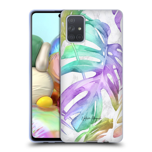 Nature Magick Tropical Palm Leaves On Marble Rainbow Leaf Soft Gel Case for Samsung Galaxy A71 (2019)