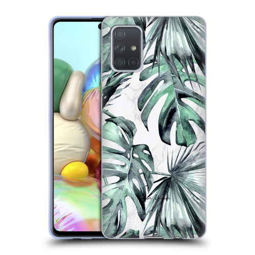 Nature Magick Tropical Palm Leaves On Marble Turquoise Green Island Soft Gel Case for Samsung Galaxy A71 (2019)