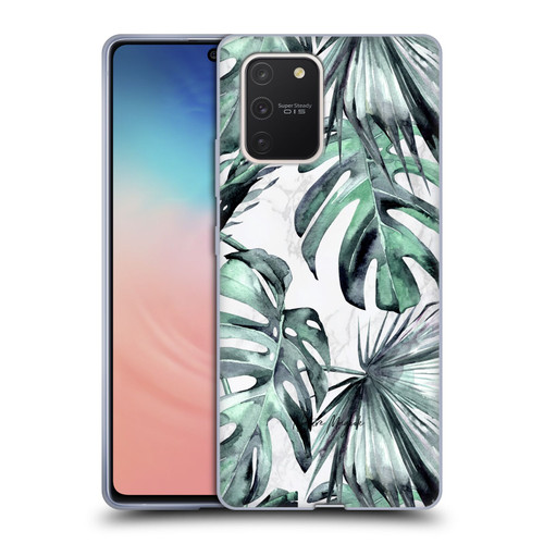 Nature Magick Tropical Palm Leaves On Marble Turquoise Green Island Soft Gel Case for Samsung Galaxy S10 Lite