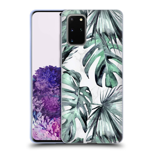 Nature Magick Tropical Palm Leaves On Marble Turquoise Green Island Soft Gel Case for Samsung Galaxy S20+ / S20+ 5G