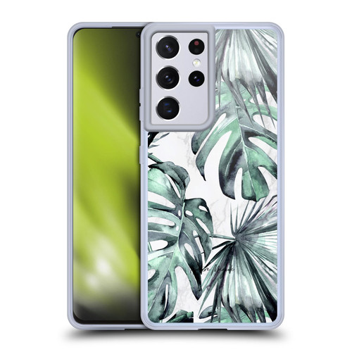 Nature Magick Tropical Palm Leaves On Marble Turquoise Green Island Soft Gel Case for Samsung Galaxy S21 Ultra 5G