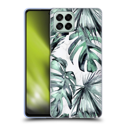 Nature Magick Tropical Palm Leaves On Marble Turquoise Green Island Soft Gel Case for Samsung Galaxy M53 (2022)
