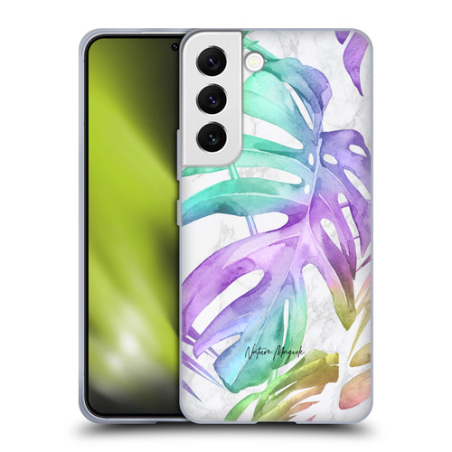 Nature Magick Tropical Palm Leaves On Marble Rainbow Leaf Soft Gel Case for Samsung Galaxy S22 5G