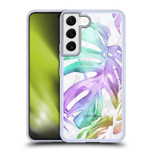 Nature Magick Tropical Palm Leaves On Marble Rainbow Leaf Soft Gel Case for Samsung Galaxy S22 5G