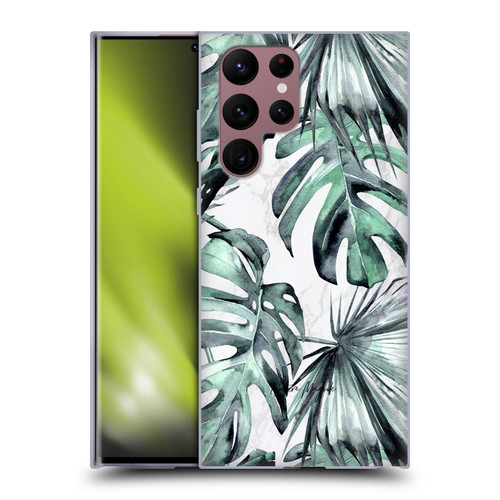 Nature Magick Tropical Palm Leaves On Marble Turquoise Green Island Soft Gel Case for Samsung Galaxy S22 Ultra 5G