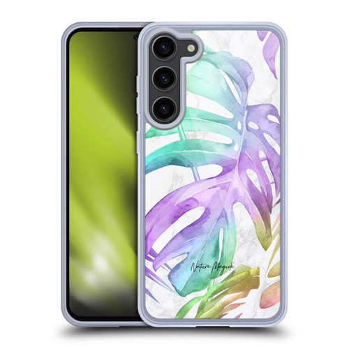 Nature Magick Tropical Palm Leaves On Marble Rainbow Leaf Soft Gel Case for Samsung Galaxy S23+ 5G