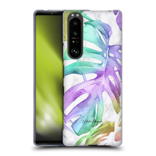 Nature Magick Tropical Palm Leaves On Marble Rainbow Leaf Soft Gel Case for Sony Xperia 1 III