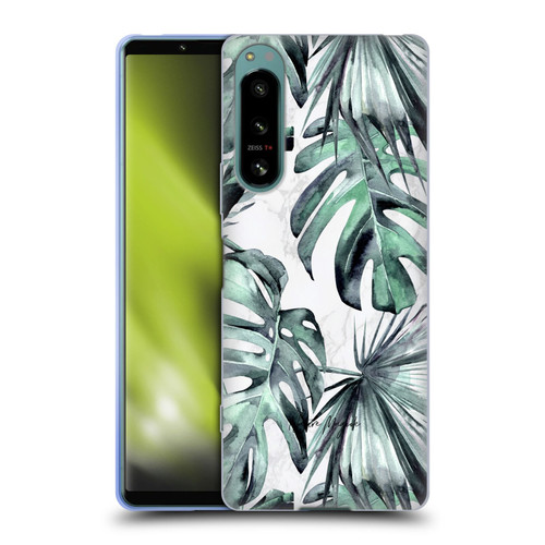 Nature Magick Tropical Palm Leaves On Marble Turquoise Green Island Soft Gel Case for Sony Xperia 5 IV