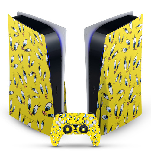 Looney Tunes Graphics and Characters Tweety Pattern Vinyl Sticker Skin Decal Cover for Sony PS5 Disc Edition Bundle