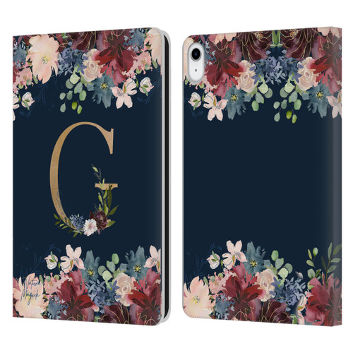 Nature Magick Floral Monogram Gold Navy Letter G Leather Book Wallet Case Cover For Apple iPad 10.9 (2022)