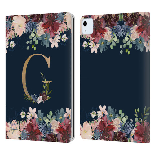 Nature Magick Floral Monogram Gold Navy Letter G Leather Book Wallet Case Cover For Apple iPad Air 11 2020/2022/2024