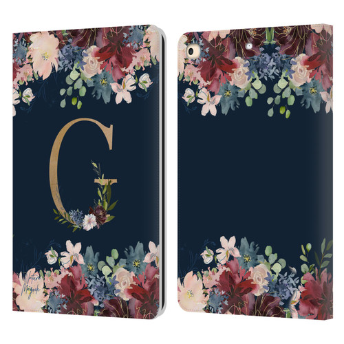 Nature Magick Floral Monogram Gold Navy Letter G Leather Book Wallet Case Cover For Apple iPad 9.7 2017 / iPad 9.7 2018