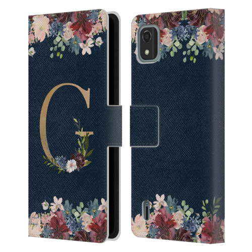 Nature Magick Floral Monogram Gold Navy Letter G Leather Book Wallet Case Cover For Nokia C2 2nd Edition