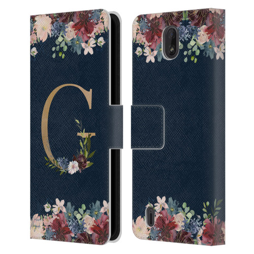 Nature Magick Floral Monogram Gold Navy Letter G Leather Book Wallet Case Cover For Nokia C01 Plus/C1 2nd Edition